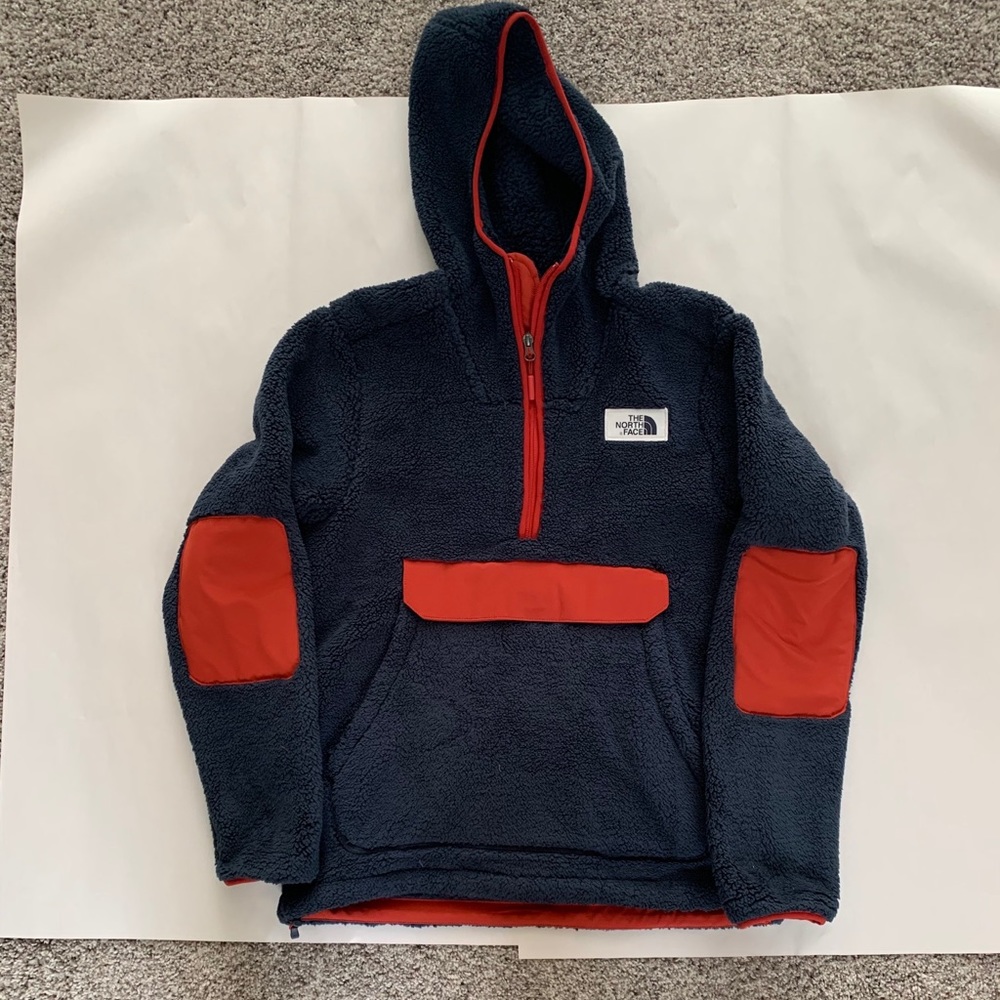 North Face Fleece Hooded Jacket Quarter Zip Blue